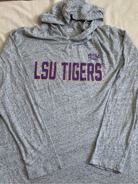 LSU Tigers Long-Sleeve Hooded Tee in Heather Gray